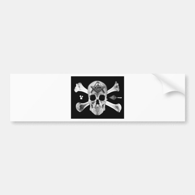Masonic Skull & Bones, Square and Compass, Trowel, Bumper Sticker (Front)