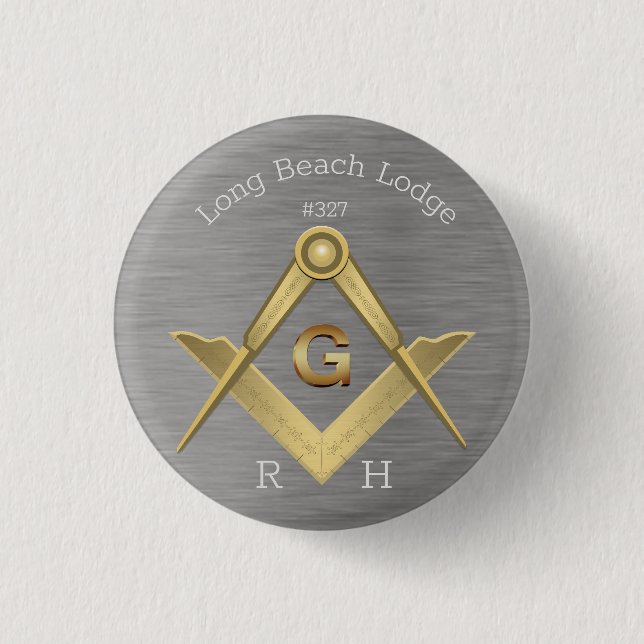 Masonic Square and Compass Monogram Button (Front)