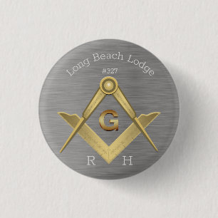 Masonic Square and Compass Monogram Button