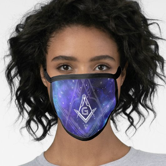 Masonic Square and Compass Navy Blue Purple Galaxy Face Mask (Worn Her)