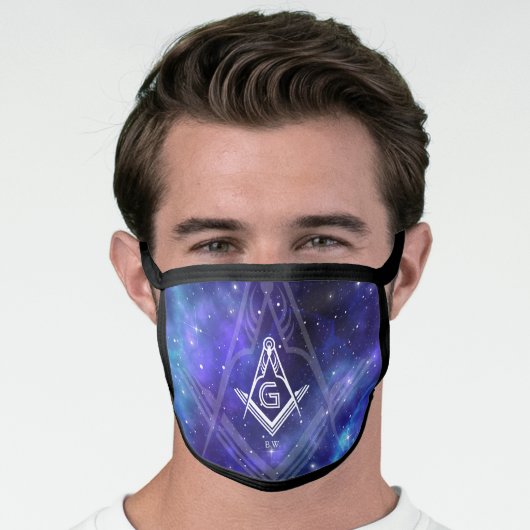 Masonic Square and Compass Navy Blue Purple Galaxy Face Mask (Worn Him)