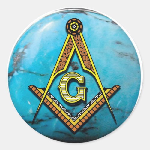 Masonic Square  Compass Turquoise Classic Round Sticker