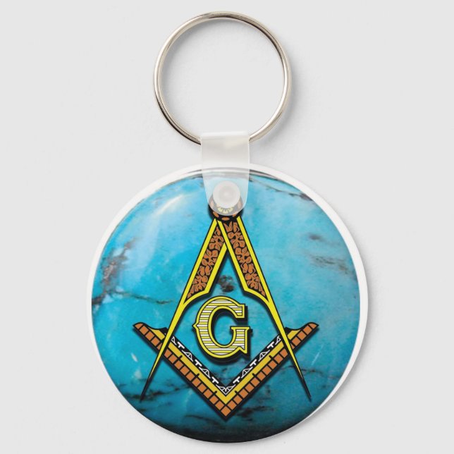 Masonic Square & Compass Turquoise Keychain (Front)