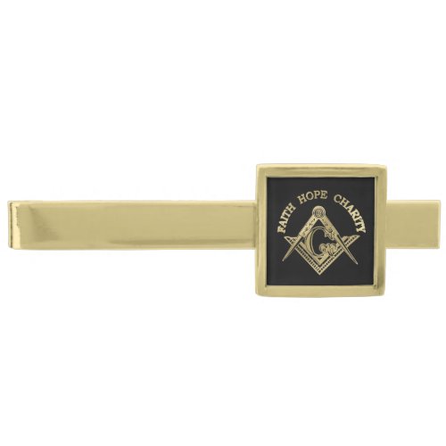 Masonic symbol gold finish tie clip