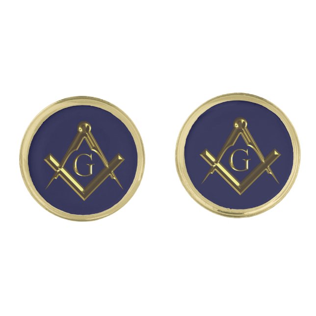 Masonic symbol of square and compass gold cufflinks (Front)