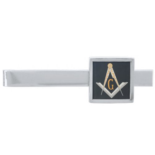 Masonic symbol silver finish tie clip