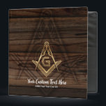 Masonic Wood Binders | Freemason Office Supplies<br><div class="desc">A rustic masonic wood binder template that you can personalize for your freemason lodge meeting notes or other materials. Makes for a unique masonic gifts to fellow lodge officers at the Annual Installation of Officers as well! The classy, freemasonry design features a rustic gold square and compass symbol that you...</div>