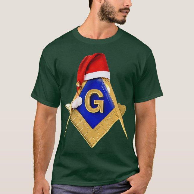 Masonic Xmas Christmas Gift Santas Hat Freemason T-Shirt (Front)