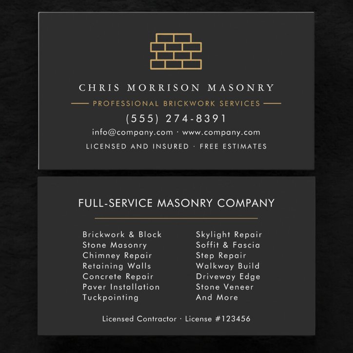 Masonry Brick Mason Contractor Company Business Card