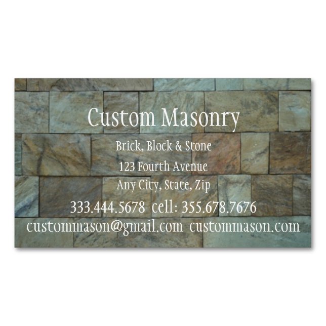 Masonry Brick Rock Stone Block Custom  Business Card Magnet (Front)