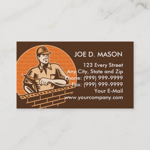 Customizable masonry brick worker or plasterer business cards