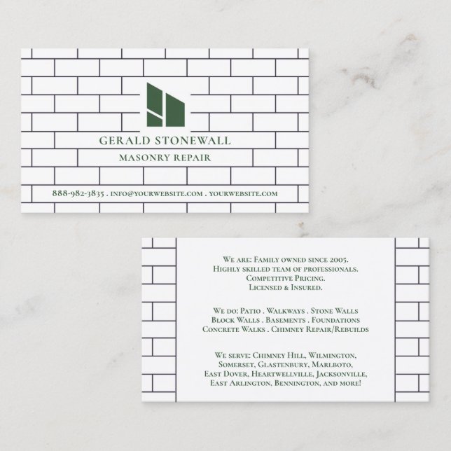 Masonry Construction Business Card Template (Front/Back)