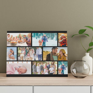 Masonry Grid 9 Photo Collage Black Faux Canvas Print