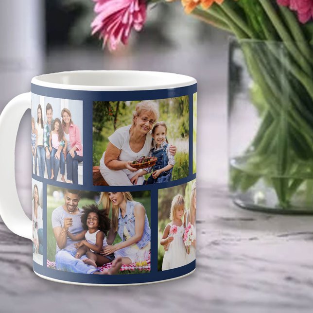 Masonry Grid Deep Blue 8 Photo Collage Coffee Mug (Creator Uploaded)