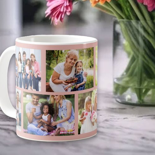 Masonry Grid Soft Pink 8 Photo Collage Coffee Mug