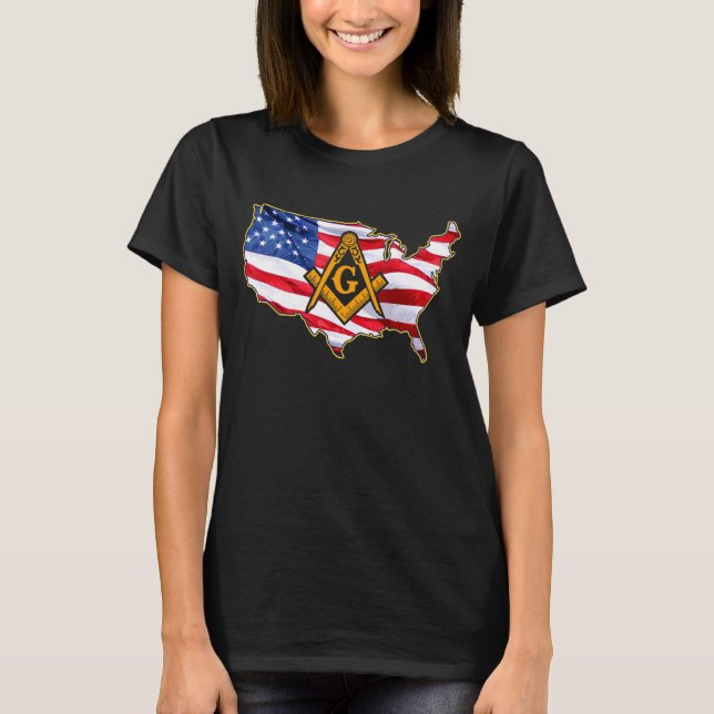 Masons Us Flag Map Masonic Father's Independence D T-Shirt (Front)