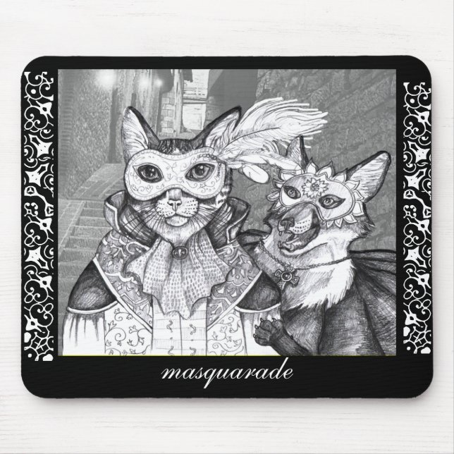 Masquarade Cat,-black & white version- mousepad (Front)