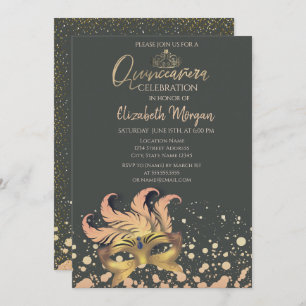 Masque,Confetti Dots Masquerade Quinceañera Invitation