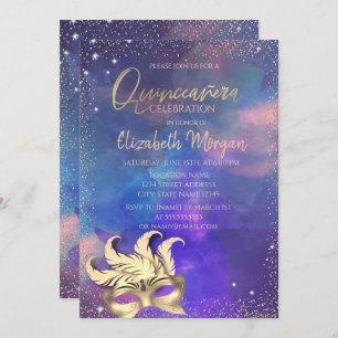 Masque,Confetti Dots Splash Quinceañera Invitation