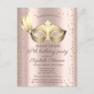 Masque Diamonds Rose Gold Masquerade18th Birthday Invitation Postcard