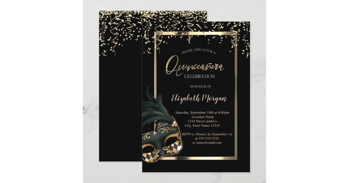 Masque,Frame,Confetti Masquerade Quinceañera Invitation | Zazzle