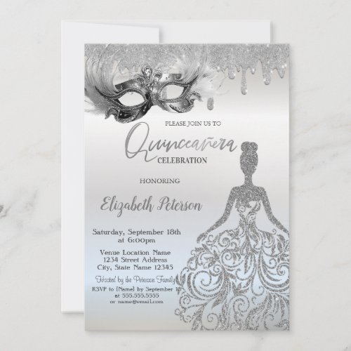  Masque Glitter Dress Drips Silver Quinceanera