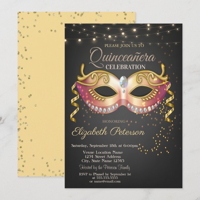Masque,Lights,Diamonds Masquerad Quinceañera Invitation (Front/Back)