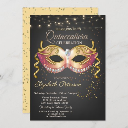 MasqueLightsDiamonds Masquerad Quinceaera Invitation