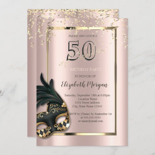 Masque Rose Gold 50th Birthday Invitation