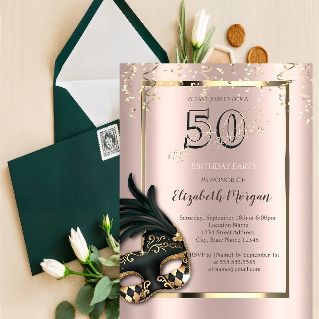 Masque Rose Gold 50th Birthday Invitation (Creator Uploaded)