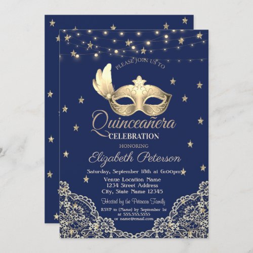 MasqueString LightsLaceStars Quinceaera Invitation