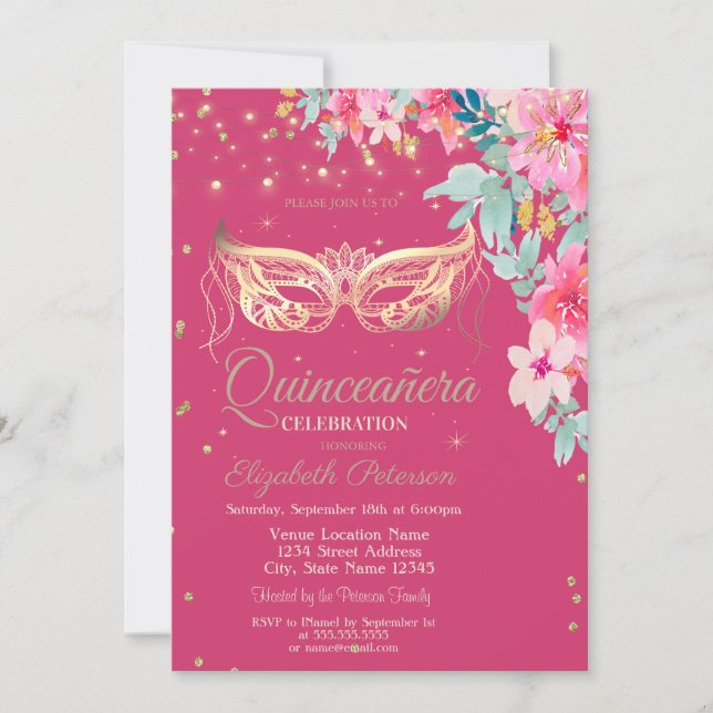 Masquer,Diamonds Spring Flowers Quinceañera Invitation (Front)