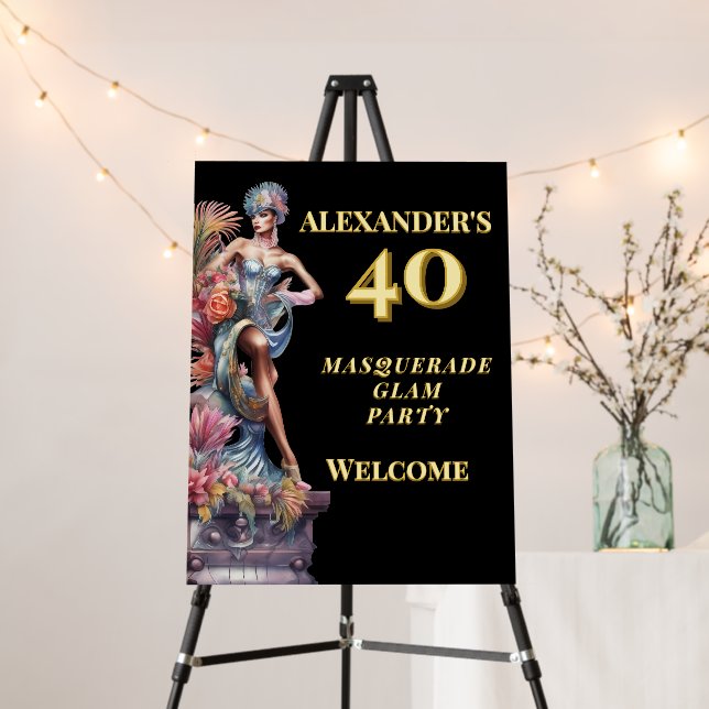 Masquerade 40th Birthday Welcome Sign (In Situ (Stand))