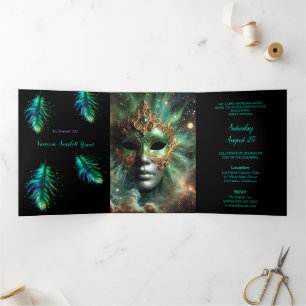 Masquerade and Feathers Sweet 16 Party Invitation