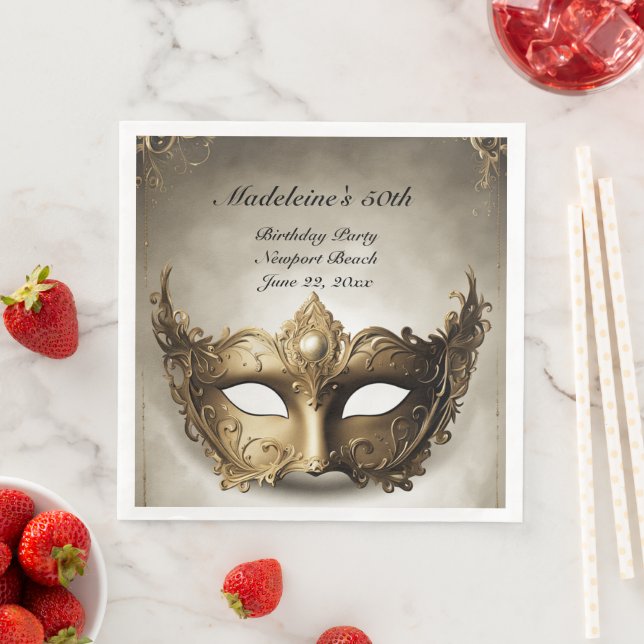 Masquerade Antique Venice Mask Chic 50th Birthday Paper Dinner Napkins (Insitu)