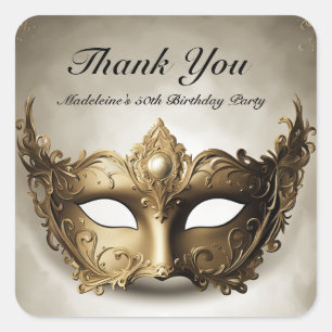 Masquerade Antique Venice Mask Chic 50th Birthday Square Sticker