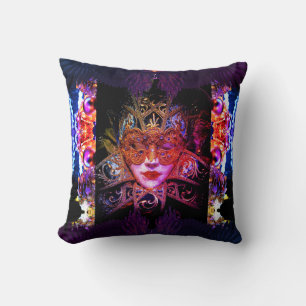 Masquerade ball beauty face mask black purple pink throw pillow