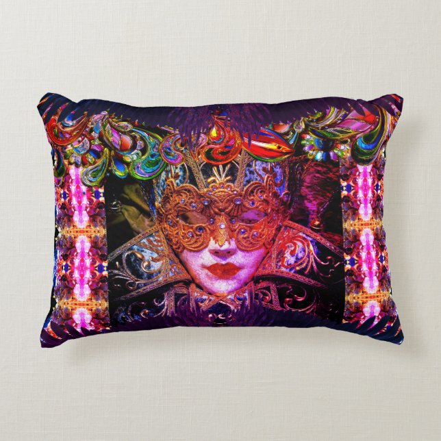 Masquerade ball beauty mask black pink gothic accent pillow (Front)