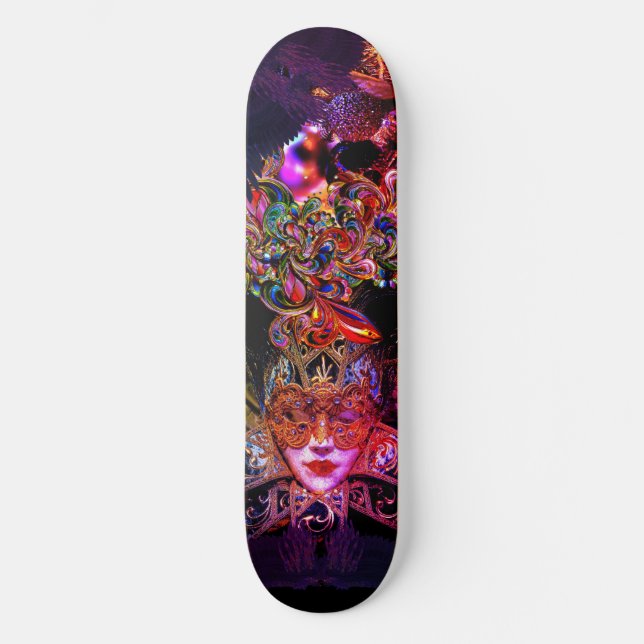  Masquerade Ball Beauty mask black purple pink  Skateboard (Front)
