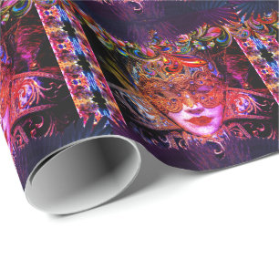 Masquerade ball beauty mask gothic purple black wrapping paper