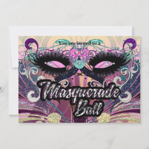 Masquerade Ball Colorful Eyelashes Mask Invitation