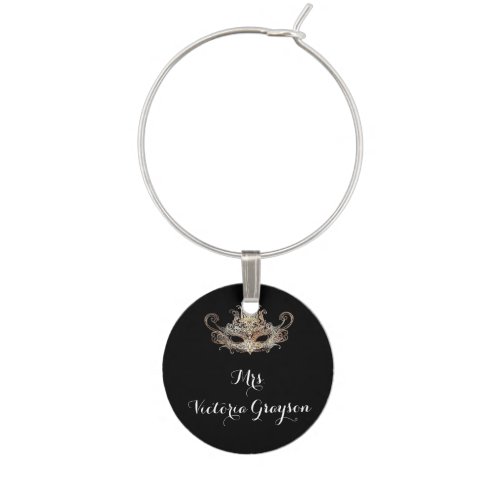 Masquerade Ball Custom Name Wine Glass Charm