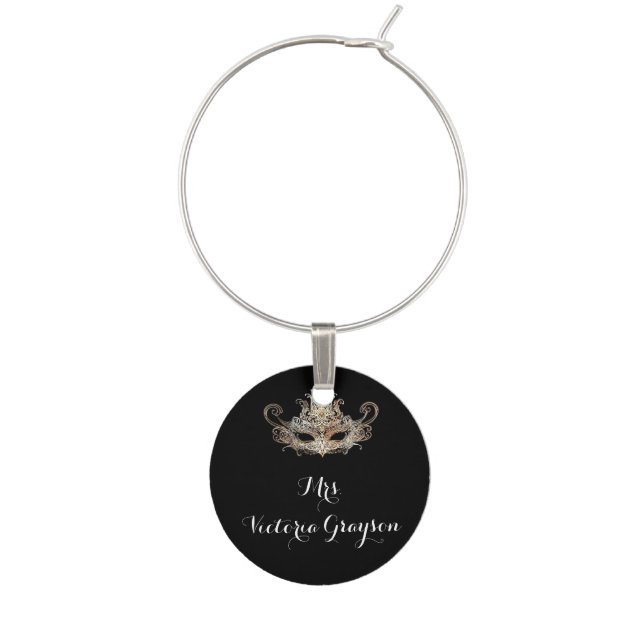 Masquerade Ball Custom Name Wine Glass Charm (Front)