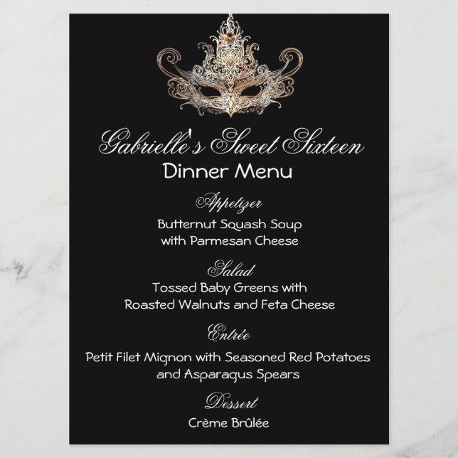 Masquerade Ball Dinner Menu (Front)