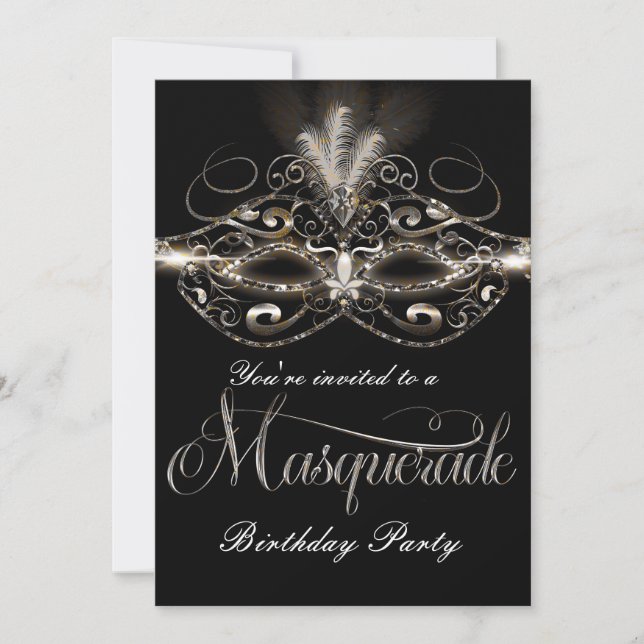MASQUERADE BALL Elegant Black Party Invitations (Front)