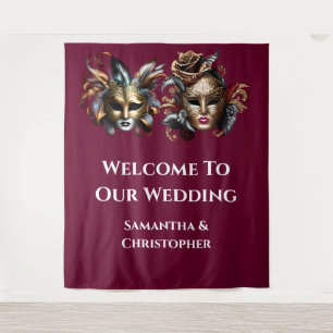 Masquerade ball face masks bridal couple elegant tapestry