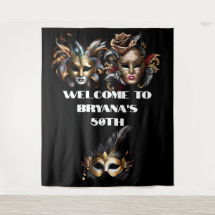 Masquerade ball face masks elegant man lady chic tapestry