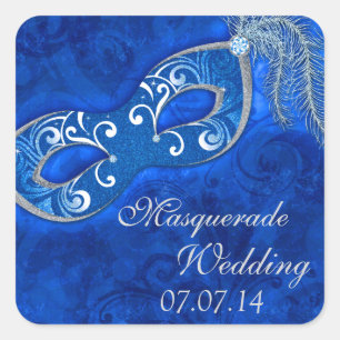 Masquerade Ball Mardi Gras Blue Wedding Square Sticker
