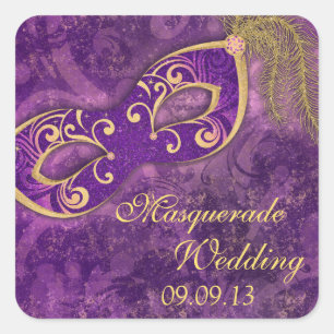 Masquerade Ball Mardi Gras Wedding Purple Square Sticker