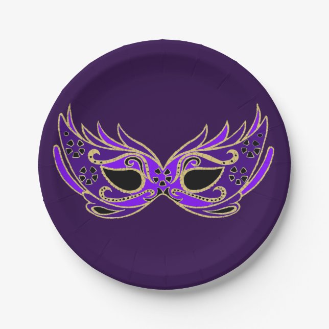 Masquerade ball masked party carnivale paper plates (Front)